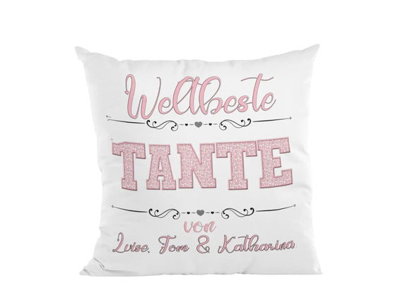 Dekokissen für Tante in Rosa, moderne Typografie und Herzornamente