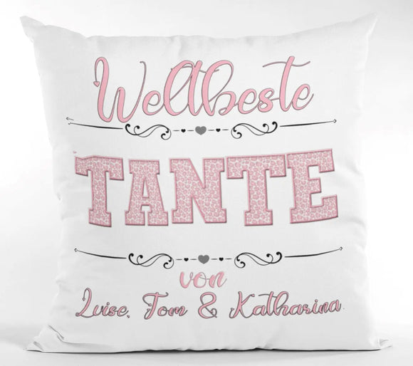 Rosa Musterbuchstaben auf weißem Kissen, individuelle Namen