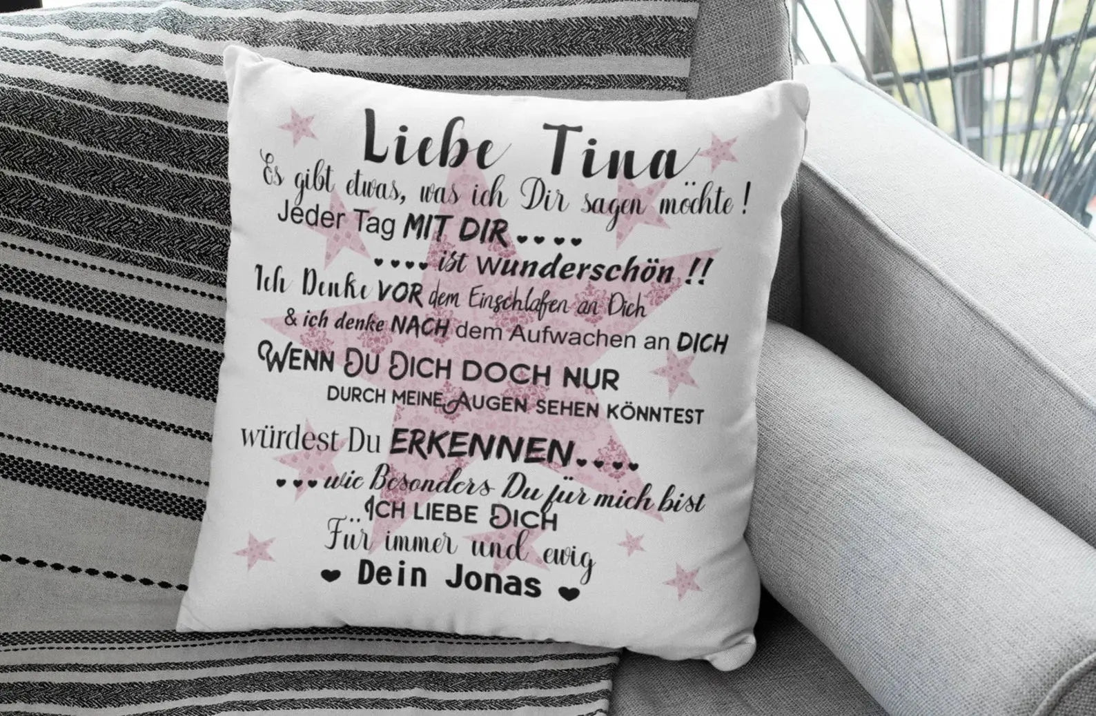 Kissen mit Namen geschenk liebeserklärung Individuell personalisiert partnerschaft freundschaft Valetienstag Hochzeittag jahrestag Fadensalat-shop