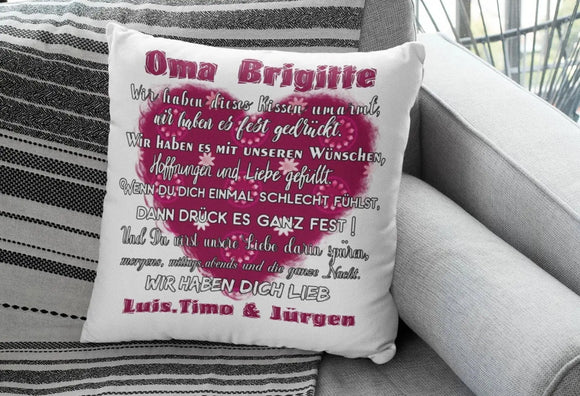 Langlebiges Oma Kissen personalisiert – verdeckter Reißverschluss & Füllkissen