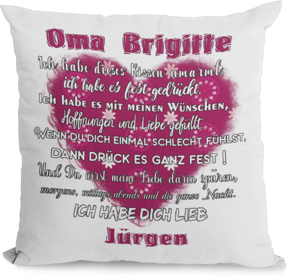 Geschenk für Oma – Kissen mit Spruch, Herzmotiv und Widmung