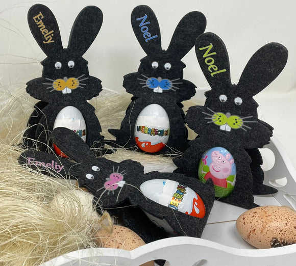 Osterhase mit namen aus Filz Ü-Ei halter eierhalter oster geschenk personalisiert osterei Dunkel Fadensalat-shop