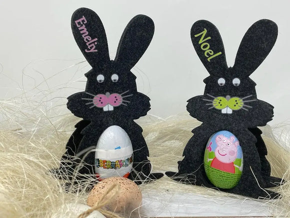 Osterhase mit namen aus Filz Ü-Ei halter eierhalter oster geschenk personalisiert osterei Dunkel Fadensalat-shop