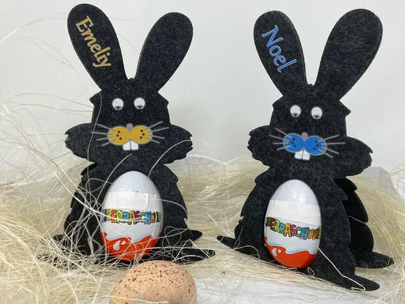 Osterhase mit namen aus Filz Ü-Ei halter eierhalter oster geschenk personalisiert osterei Dunkel Fadensalat-shop