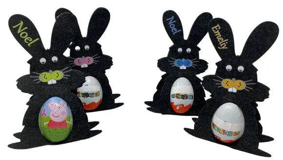 Osterhase mit namen aus Filz Ü-Ei halter eierhalter oster geschenk personalisiert osterei Dunkel Fadensalat-shop