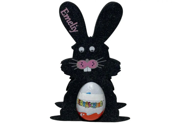 Osterhase mit namen aus Filz Ü-Ei halter eierhalter oster geschenk personalisiert osterei Dunkel Fadensalat-shop