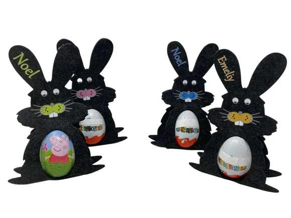 Osterhase mit namen aus Filz Ü-Ei halter eierhalter oster geschenk personalisiert osterei Dunkel Fadensalat-shop