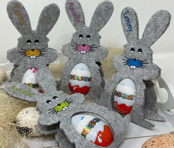 Osterhase mit namen aus Filz Ü-Ei halter eierhalter oster geschenk personalisiert osterei hell Fadensalat-shop