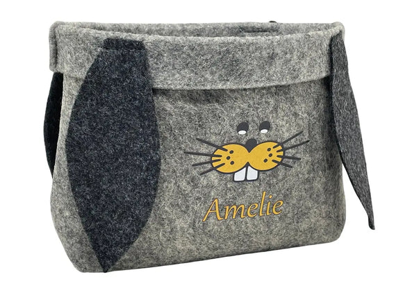 Osterkorb mit Namen personalisiert Osternest Filz Ostergeschenk Osterkörbchen Kinder gelb Fadensalat-shop