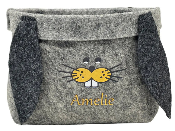 Osterkorb mit Namen personalisiert Osternest Filz Ostergeschenk Osterkörbchen Kinder gelb Fadensalat-shop