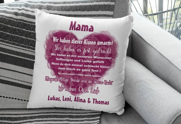 Kuschelkissen mit emotionalem Spruch – Mama wir haben dich lieb
