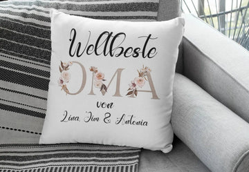 Weltbeste Oma – personalisiertes Kissen mit Blumenbuchstaben und Namen
