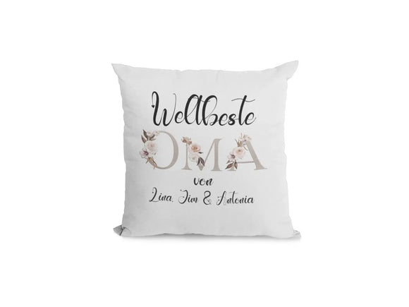Dekokissen für Großmutter mit eleganter Typografie und Blüten