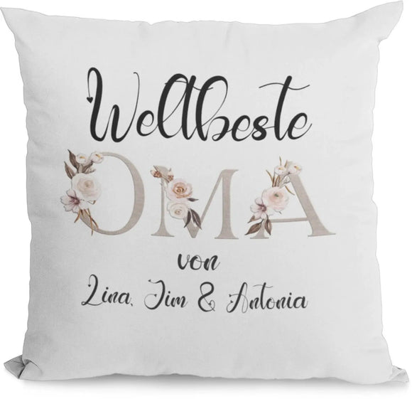 Personalisiertes Sofakissen „Weltbeste Oma“ mit Namen der Enkel