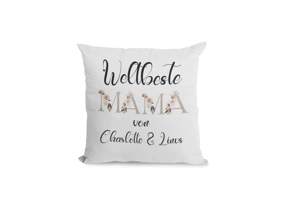 Muttertagsgeschenk: Kissen mit Blumen-MAMA und individueller Widmung