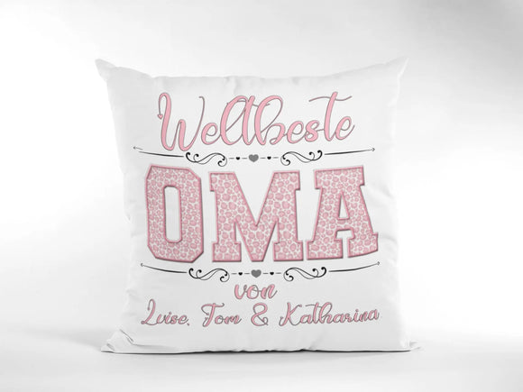 Weltbeste Oma – personalisiertes Kissen in Rosa mit Namen