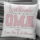 Oma Kissen personalisiert mit großer OMA-Schrift und Verzierungen