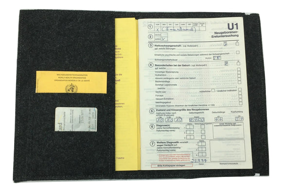 U Heft Hülle Filz Personalisiert | Impfpass Nashorn | untersuchungsheft hülle Geschenk Geburt | Junge Mädchen taufe Fadensalat-shop