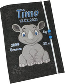 U Heft Hülle Filz Personalisiert | Impfpass Nashorn | untersuchungsheft hülle Geschenk Geburt | Junge Mädchen taufe Fadensalat-shop