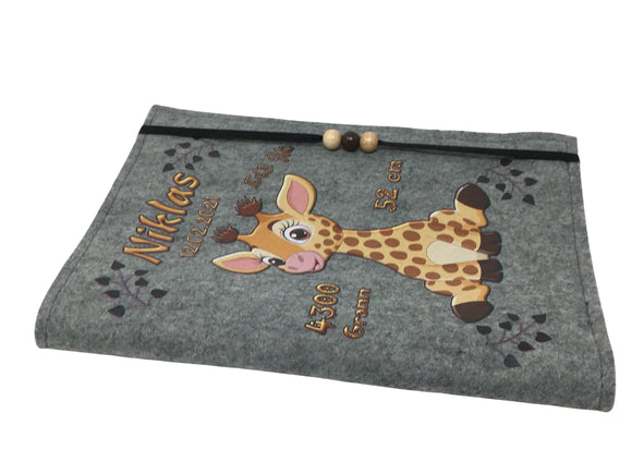 U Heft Hülle Filz mit Namen Datum Impfpass Giraffe untersuchungsheft hülle personalisiert Geschenk Geburt Fadensalat-shop