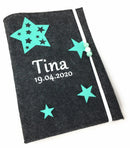 U-Heft Hülle aus Filz mit Namen und Impfpassfach Sterne in Stern mint Fadensalat-shop