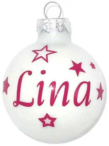 Personalisierte Weihnachtsdeko in Weiß – Christbaumkugel mit Namen aus Glas