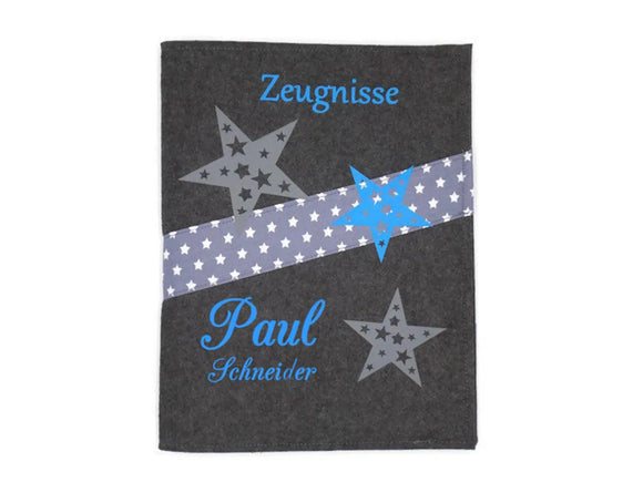 Zeugnismappe mit Namen(A4)incl.zeugniss Hefter Blau Fadensalat-shop