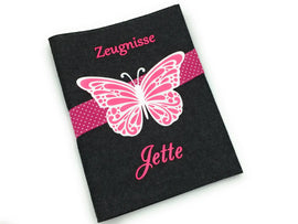 Zeugnismappe mit Namen(A4)incl.zeugniss Hefter Butterfly Dokumentenmappe pink Fadensalat-shop