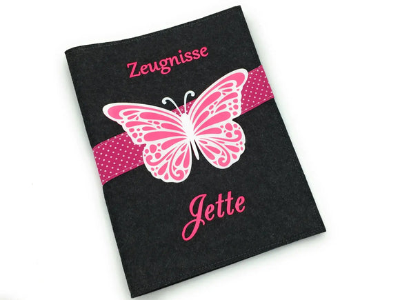 Zeugnismappe mit Namen(A4)incl.zeugniss Hefter Butterfly Dokumentenmappe pink Fadensalat-shop