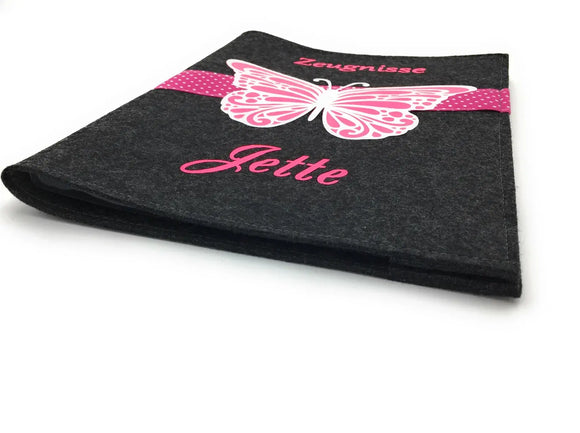 Zeugnismappe mit Namen(A4)incl.zeugniss Hefter Butterfly Dokumentenmappe pink Fadensalat-shop