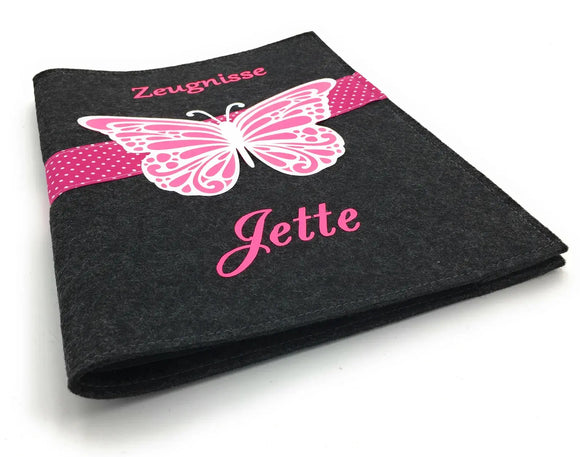 Zeugnismappe mit Namen(A4)incl.zeugniss Hefter Butterfly Dokumentenmappe pink Fadensalat-shop