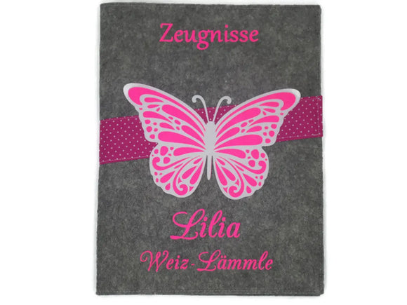 Zeugnismappe mit Namen(A4)incl.zeugniss Hefter Butterfly Fadensalat-shop