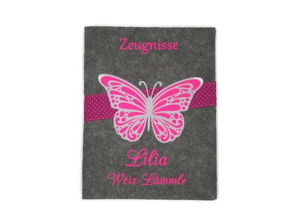 Zeugnismappe mit Namen(A4)incl.zeugniss Hefter Butterfly Fadensalat-shop