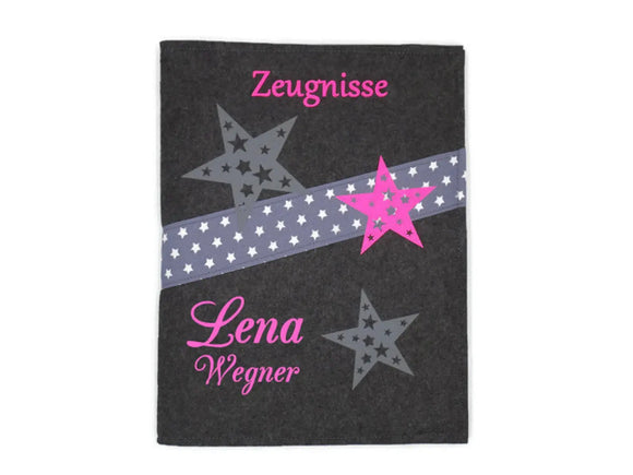 Zeugnismappe mit Namen(A4)incl.zeugniss Hefter Pink Fadensalat-shop