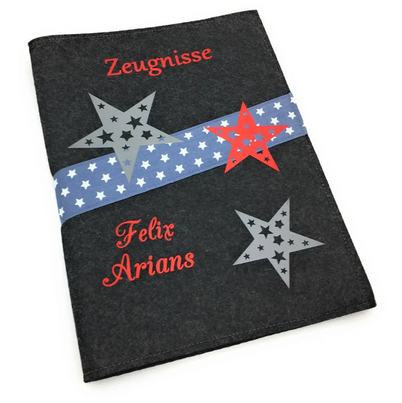 Zeugnismappe mit Namen(A4)incl.zeugniss Hefter Rot Fadensalat-shop