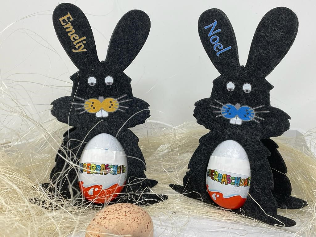 Osterhase mit namen aus Filz Ü-Ei halter eierhalter oster geschenk personalisiert osterei Dunkel