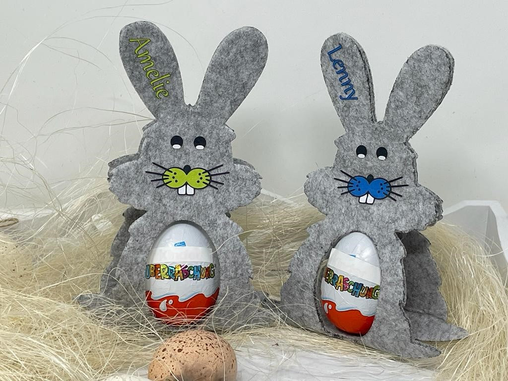 Osterhase mit namen aus Filz Ü-Ei halter eierhalter oster geschenk personalisiert osterei hell