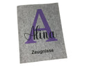 Zeugnismappe mit Namen aus Filz (A4) incl.zeugniss Hefter dokumentenmappe zeugniss mappe personalisiert Buchstabe Lila Hell