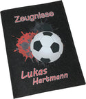 Zeugnismappe mit Namen aus Filz (A4) incl.zeugniss Hefter dokumentenmappe zeugniss mappe personalisiert Fussball Rot dunkel
