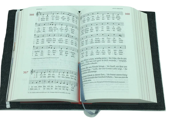 Gotteslobhülle mit Namen aus filz mit Kreuz Grün/weis Gesangbuch