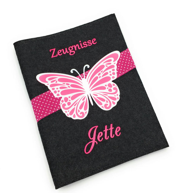 Zeugnismappe mit Namen(A4)incl.zeugniss Hefter Butterfly Dokumentenmappe pink