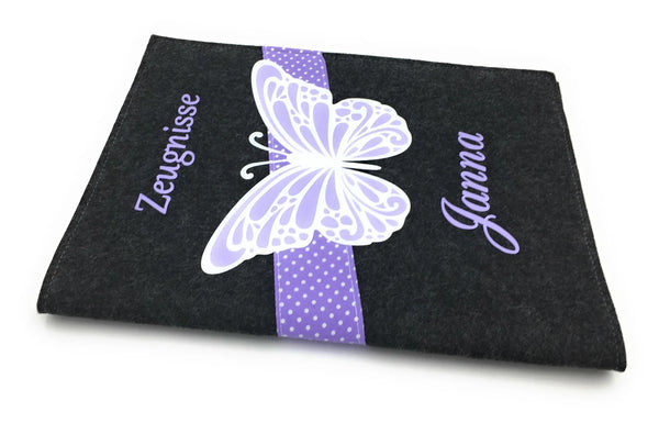 Zeugnismappe mit Namen(A4)incl.zeugniss Hefter Butterfly Dokumentenmappe Flieder