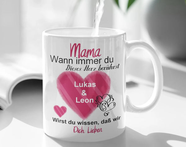 Mama Tasse mit Spruch Frauen geschenk mit namen Personalisiertherz berührt geschenk mehrzahl/einzahl der kindernamen