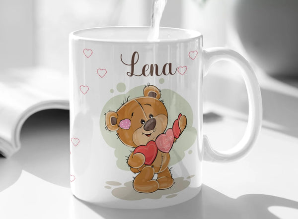 Tasse mit namen Teddybär Herzkette mit wunschname personalisiertes geschenk