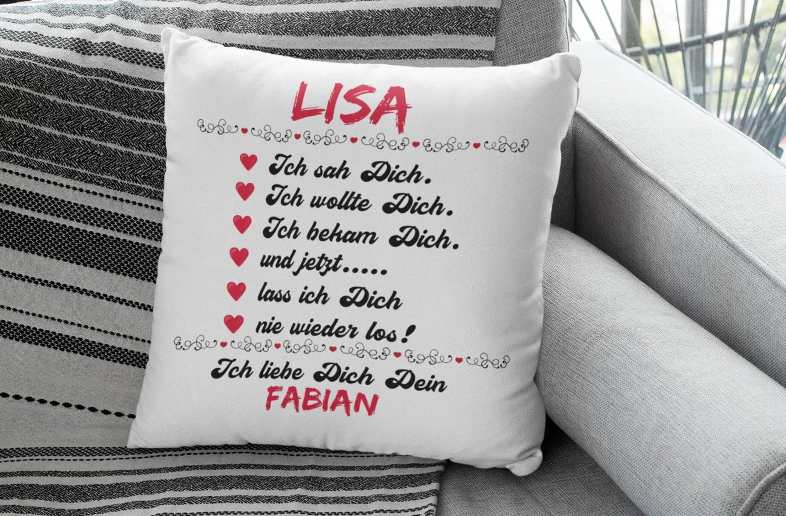 Kissen Mit Namen Datum Ich sah dich ,ich liebe dich Hochzeitstag Valentinstags Geschenk Freund Freundin Geburtstag