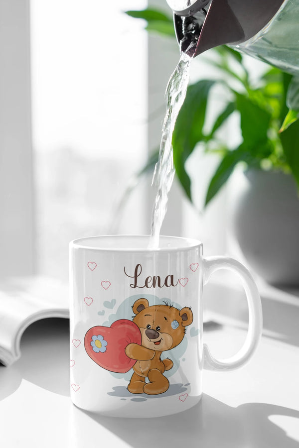 Tasse mit namen Teddybär grosses herz mit wunschname personalisiertes geschenk