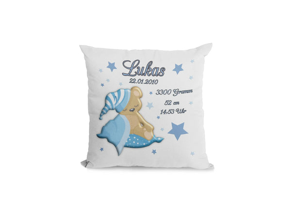 Kissen mit namen Namenskissen Geburt Geschenk personalisiert teddybär Blau taufegeschenk