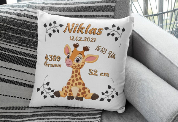 Kissen mit namen Namenskissen Geburt Geschenk personalisiert Giraffe taufegeschenk