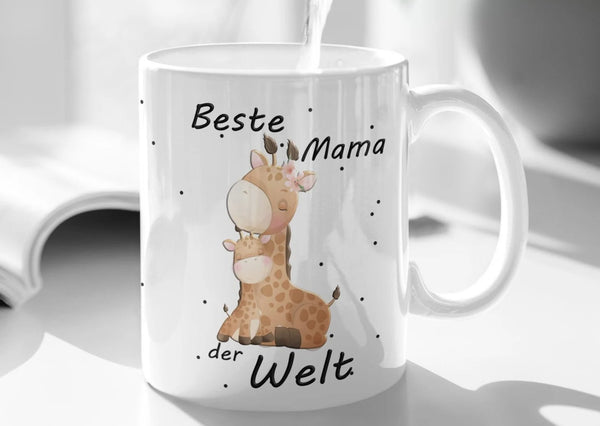 Mama Tasse mit Spruch Muttertag Geschenk Muttertagsgeschenk danke beste Mama der Welt Geschenkidee Giraffe mit Kind