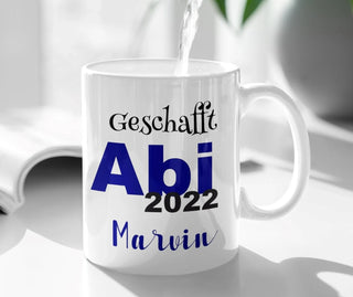 Geschenk zum ABITUR Schulabschluss 2022 Tasse personalisiert Namen Mädchen Jungen Abiturgeschenk Blau